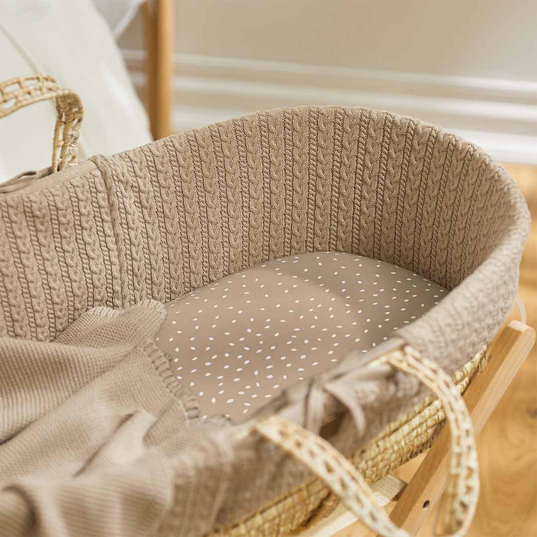 The Little Green Sheep Natural Knitted Moses Basket - Mattress + Static Stand - Truffle-Moses Baskets-Truffle- | Natural Baby Shower