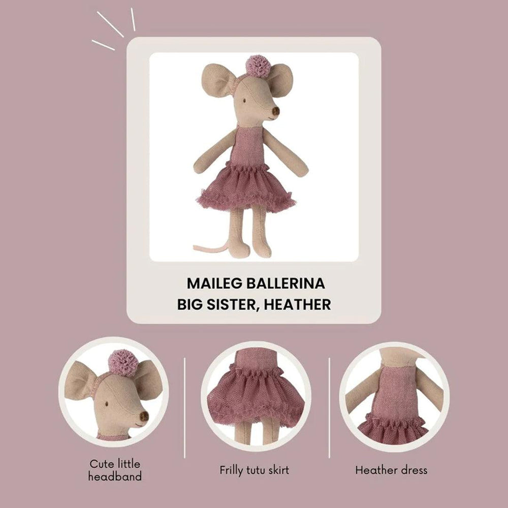 Maileg Ballerina Mouse - Big Sister - Heather-Dolls-Big Sister Heather- | Natural Baby Shower