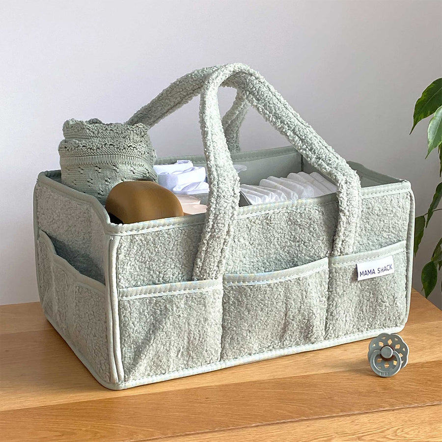 Mama Shack Teddy Fleece Nappy Caddy - Sage-Nappy Laundry + Storage-Sage- | Natural Baby Shower