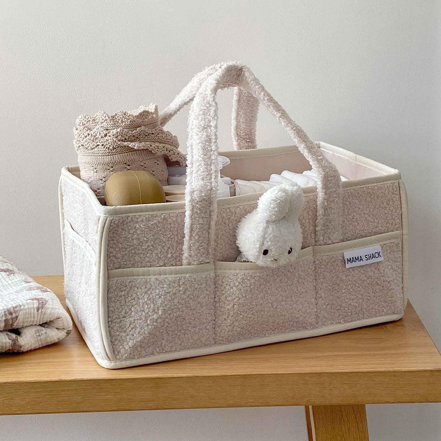 Mama Shack Teddy Fleece Nappy Caddy - Ivory-Nappy Laundry + Storage-Ivory- | Natural Baby Shower