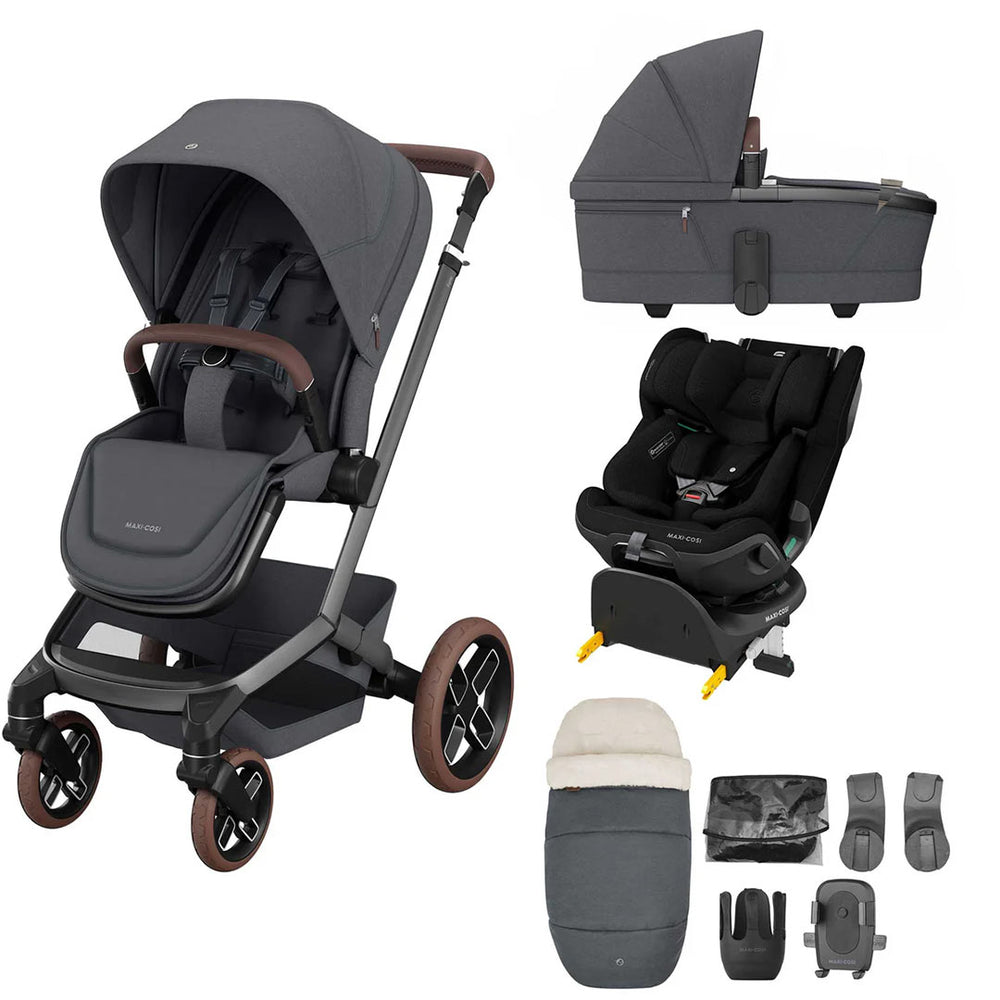 Maxi-Cosi Fame Premium + Emerald 360 Pro 2 Travel System-Travel Systems-Twillic Graphite-Brown | Natural Baby Shower