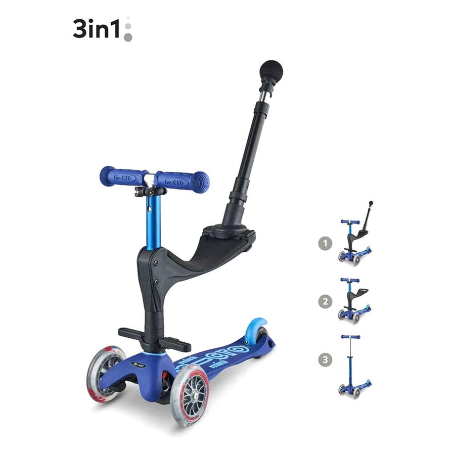 Micro Scooters 3 In 1 Deluxe Plus Scooter + Push Handle - Blue-Scooters-Blue- | Natural Baby Shower