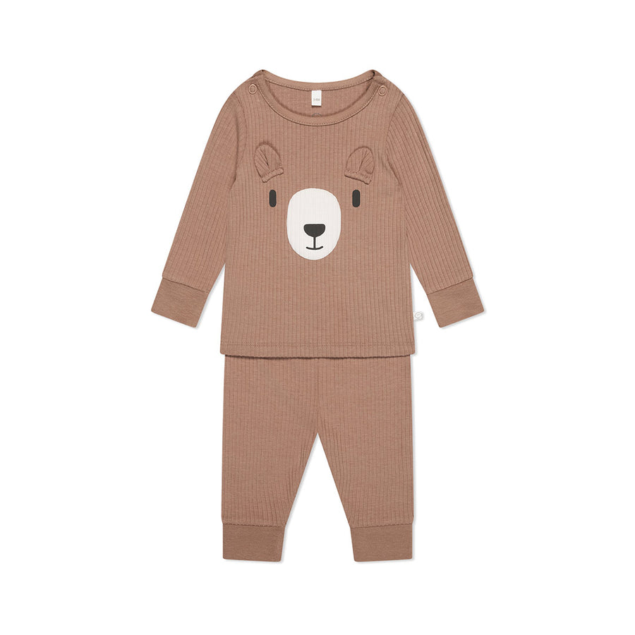 MORI Ribbed Bear Face Pyjamas - Bear + Brown-Pyjamas- | Natural Baby Shower