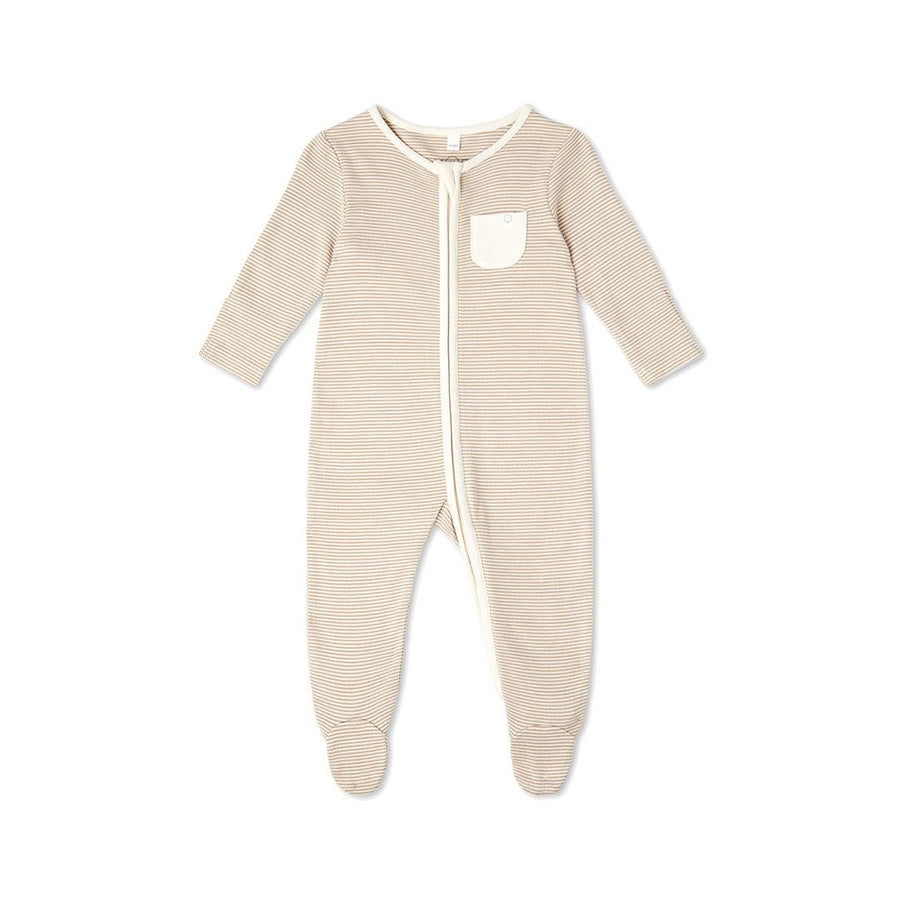 MORI Clever Zip Sleepsuit - Oatmeal Stripe-Sleepsuits-Oatmeal Stripe-0-3m | Natural Baby Shower