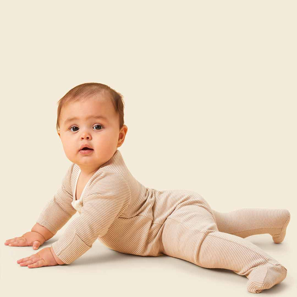 MORI Clever Zip Sleepsuit - Oatmeal Stripe-Sleepsuits-Oatmeal Stripe-0-3m | Natural Baby Shower