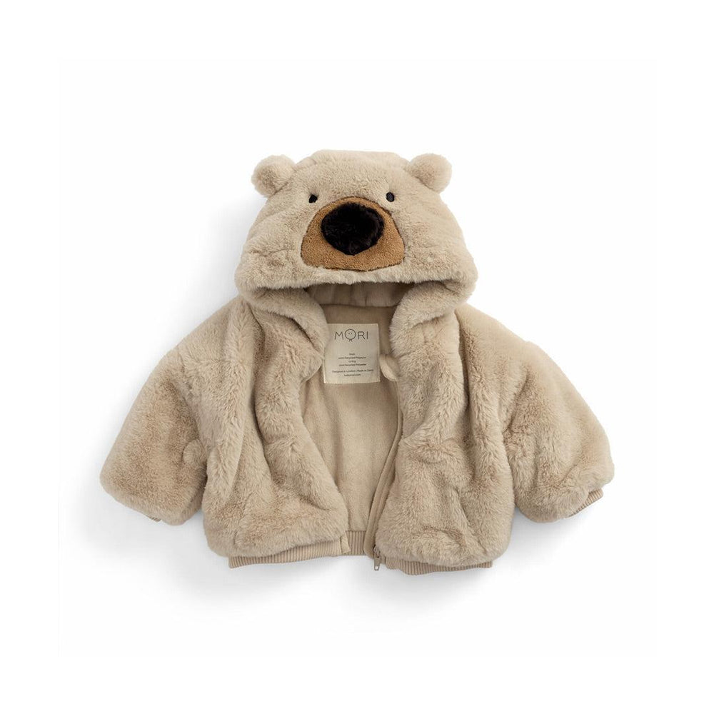 MORI Faux Fur Bear Hooded Jacket - Beige-Coats-Beige-0-3m | Natural Baby Shower