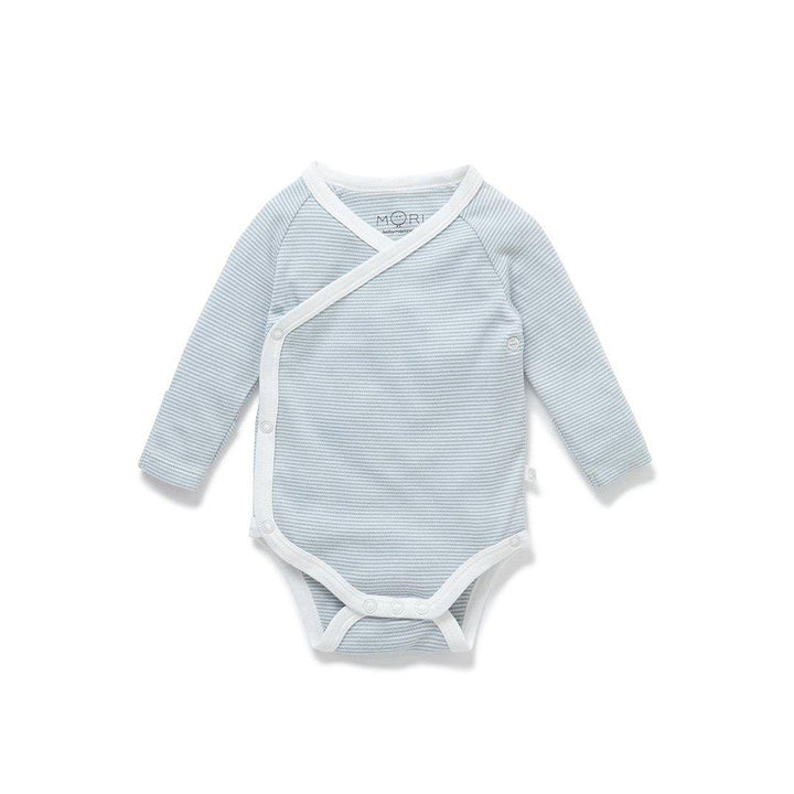 Outlet - MORI Long Sleeve Kimono Bodysuit - Blue-Bodysuits-12-18m-Blue | Natural Baby Shower