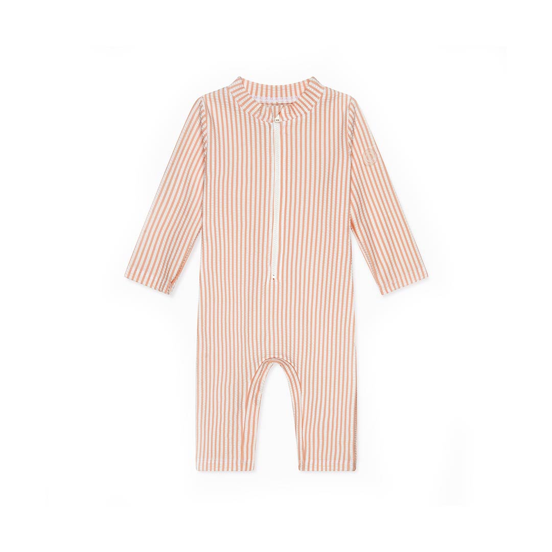 MORI Seersucker Sunsafe Swimsuit - Peach Stripe-Swimsuits-Peach Stripe-0-3m | Natural Baby Shower