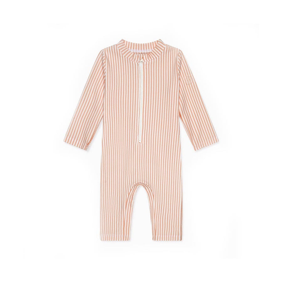 MORI Seersucker Sunsafe Swimsuit - Peach Stripe-Swimsuits-Peach Stripe-0-3m | Natural Baby Shower