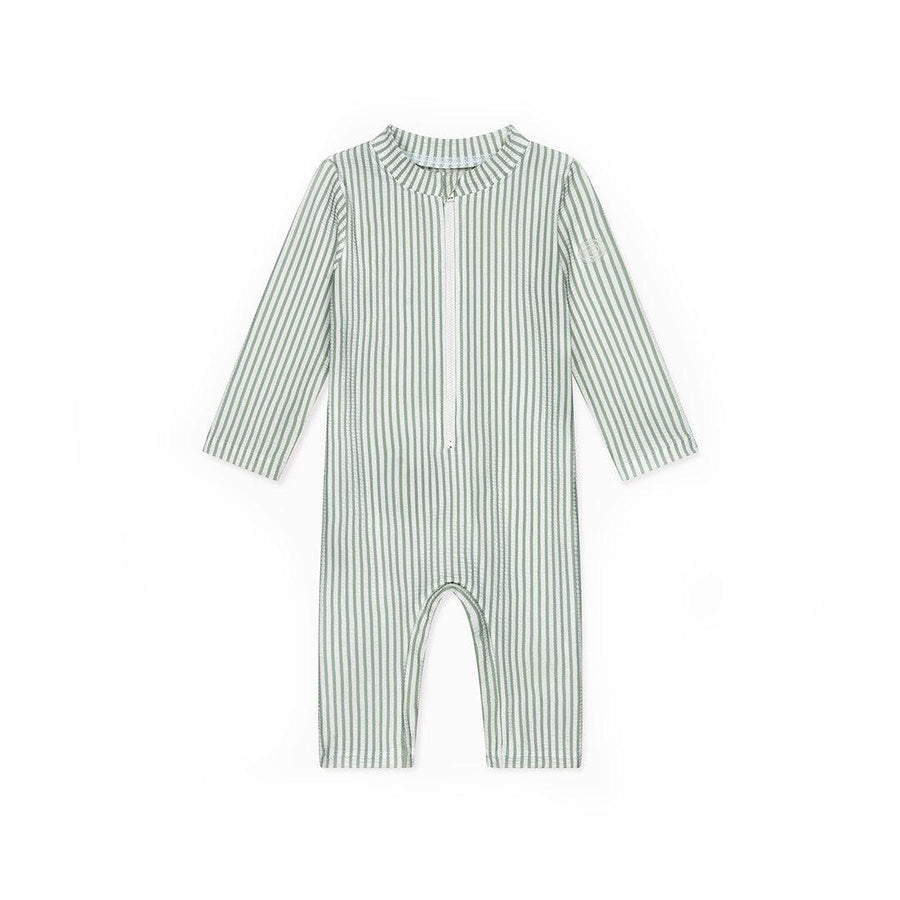 MORI Seersucker Sunsafe Swimsuit - Sage Stripe-Swimsuits-Sage Stripe-0-3m | Natural Baby Shower