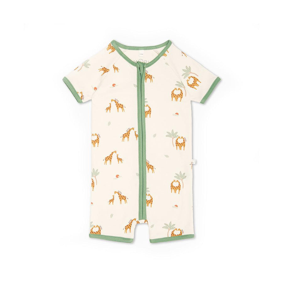 MORI Print Zip Summer Sleepsuit - Giraffe-Sleepsuits-Giraffe-0-3m | Natural Baby Shower
