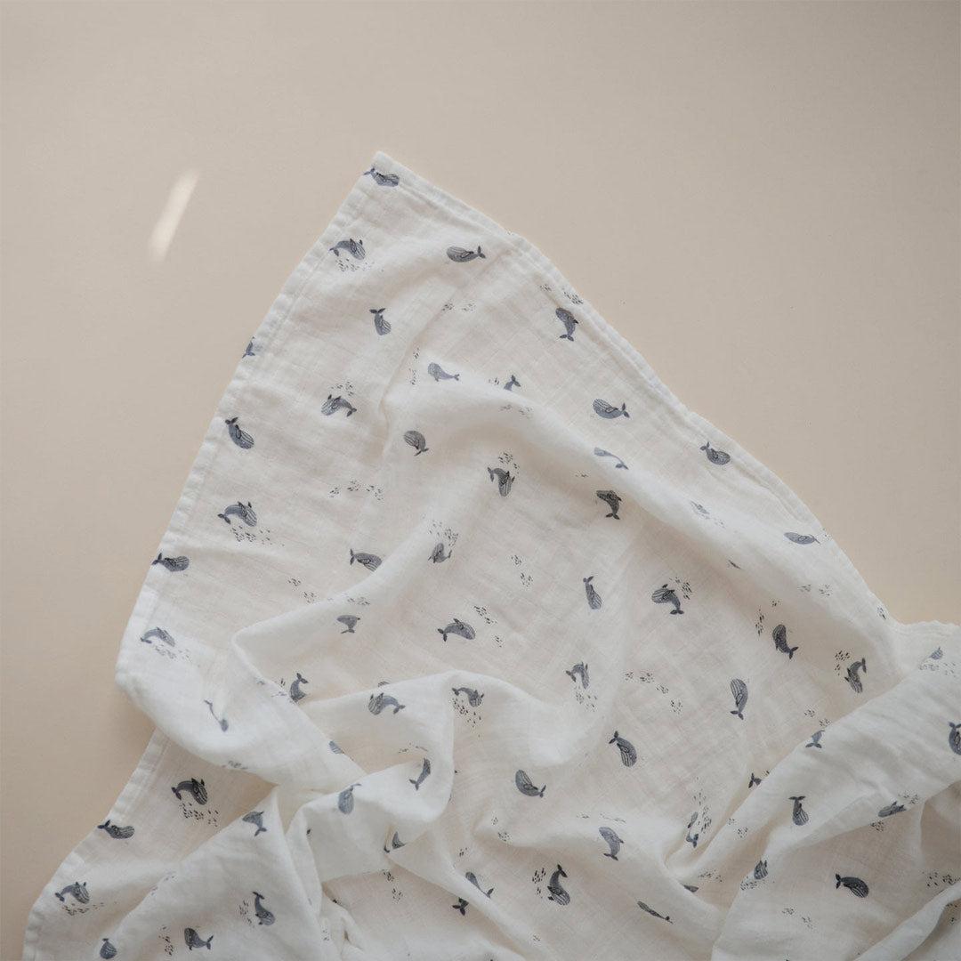 Mushie Organic Muslin Swaddle - Whales-Swaddling Wraps-Whales- | Natural Baby Shower