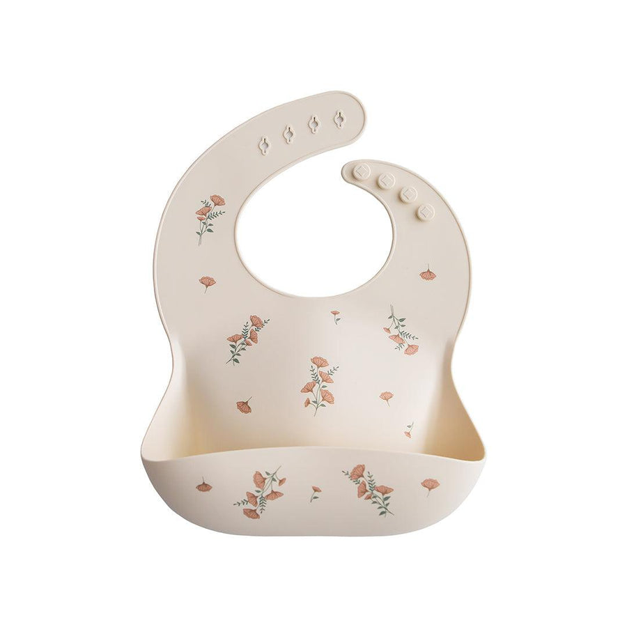 Mushie Silicone Bib - Pink Flowers-Bibs-Pink Flowers-One size (1-3 years) | Natural Baby Shower