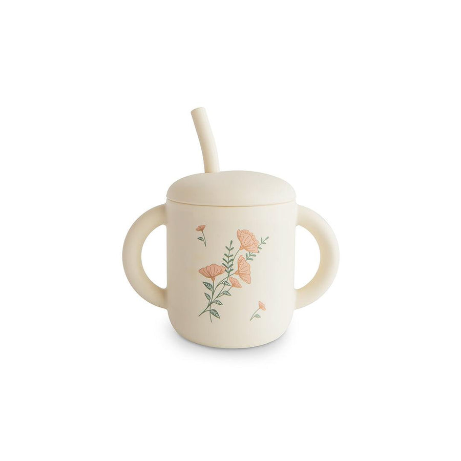 Mushie Training Cup + Straw - Pink Flowers-Cups-Pink Flowers-175 ml | Natural Baby Shower