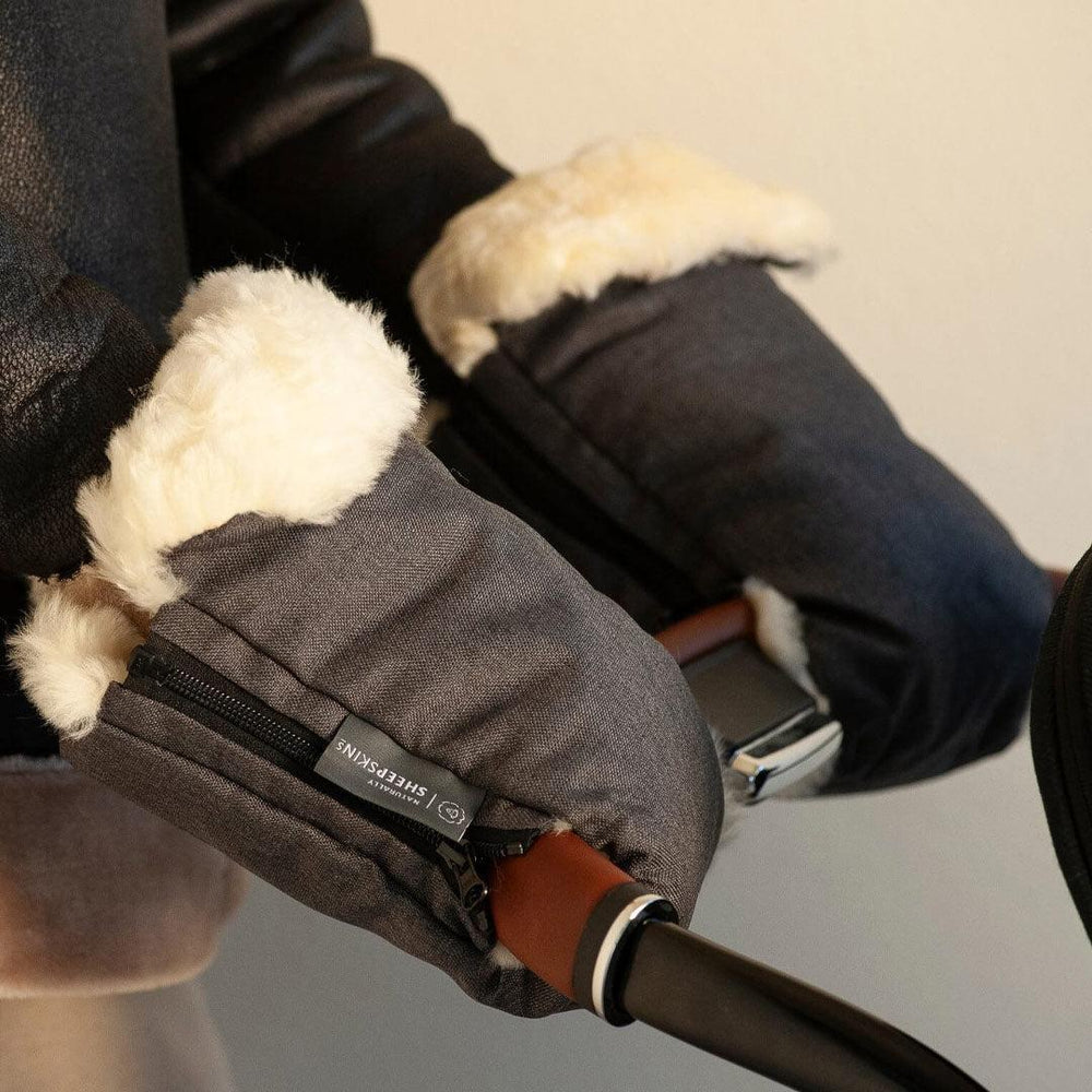 Naturally Sheepskins Stroller Hand Mittens - Charcoal Grey-Gloves + Mittens-Charcoal Grey-One size | Natural Baby Shower