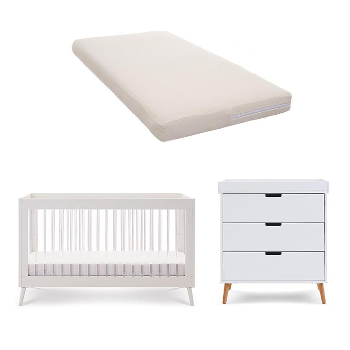 Obaby Maya 2 Piece Room Set - White + Acrylic-Nursery Sets-Natural Coir/Wool Mattress- | Natural Baby Shower