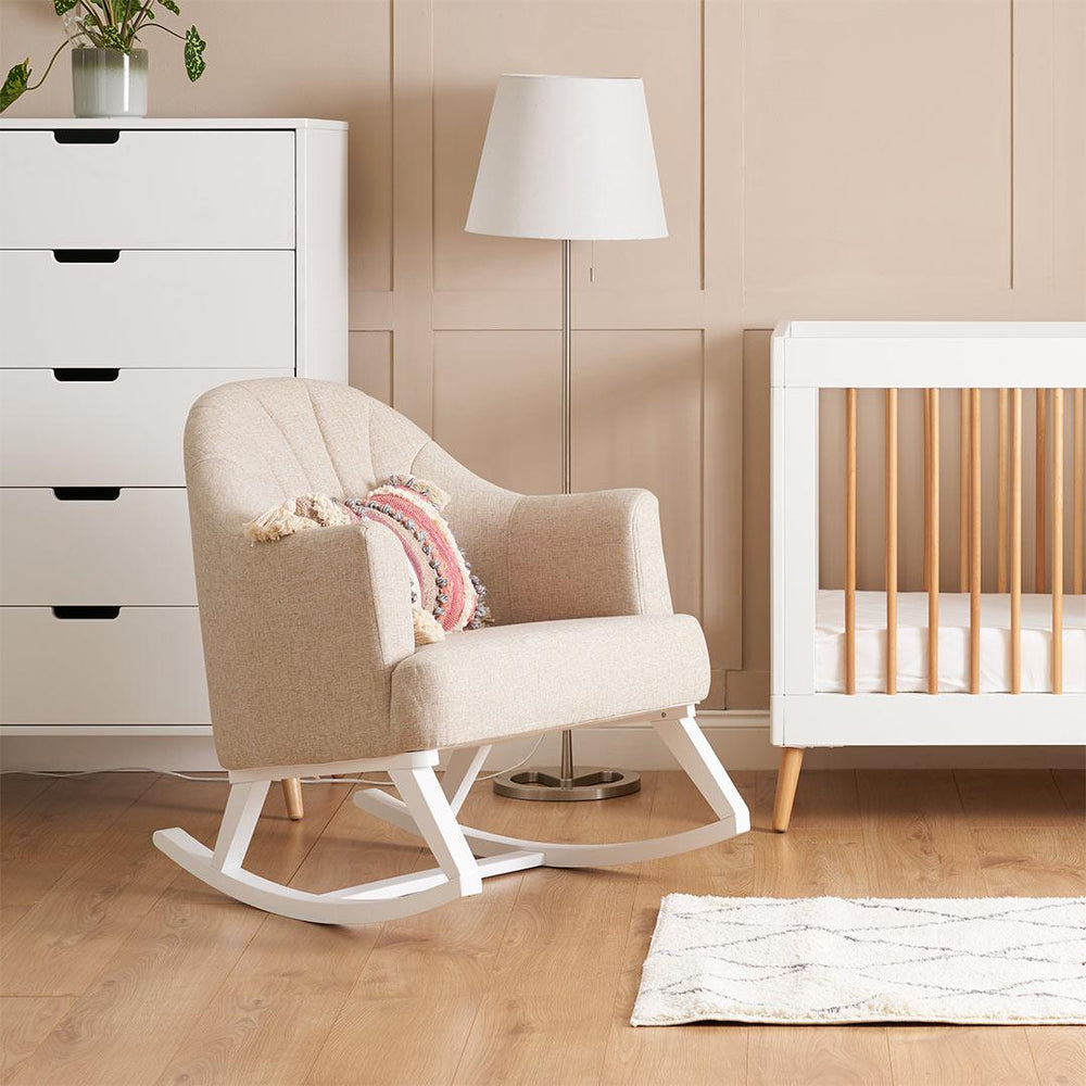 Obaby Round Back Rocking Chair - White + Oatmeal-Feeding Chairs- | Natural Baby Shower