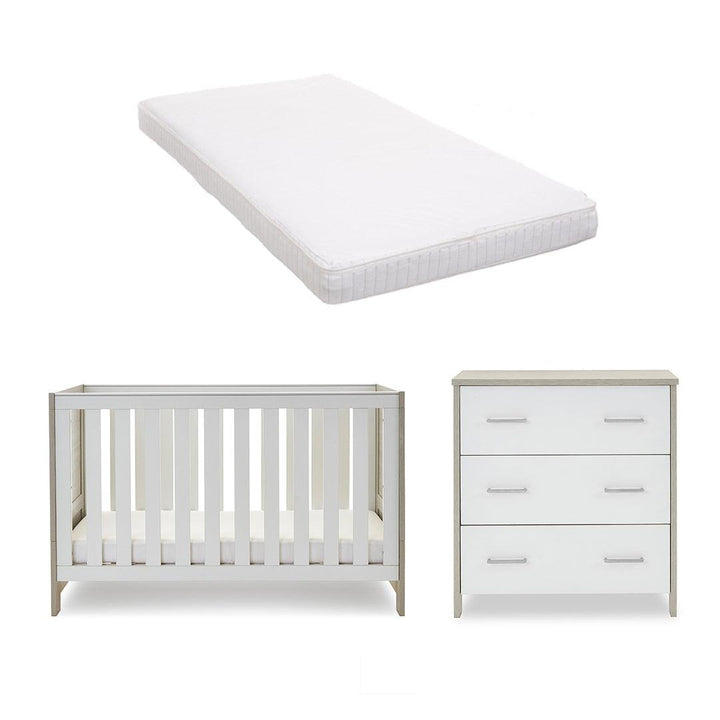 Obaby Nika 2 Piece Room Set - Grey Wash + White-Nursery Sets-Grey Wash & White-Moisture Management Mattress | Natural Baby Shower