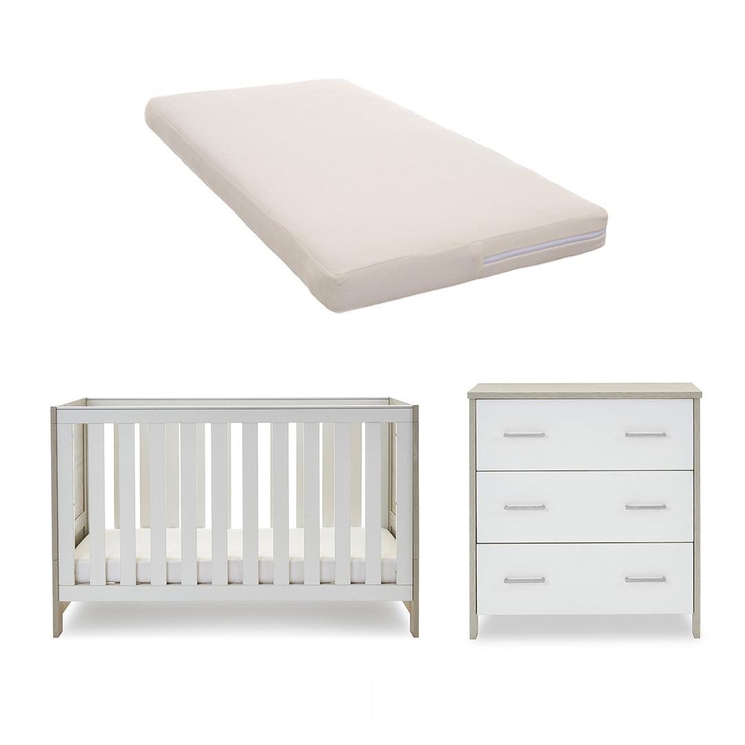 Obaby Nika 2 Piece Room Set - Grey Wash + White-Nursery Sets-Grey Wash & White-Natural Coir Mattress | Natural Baby Shower