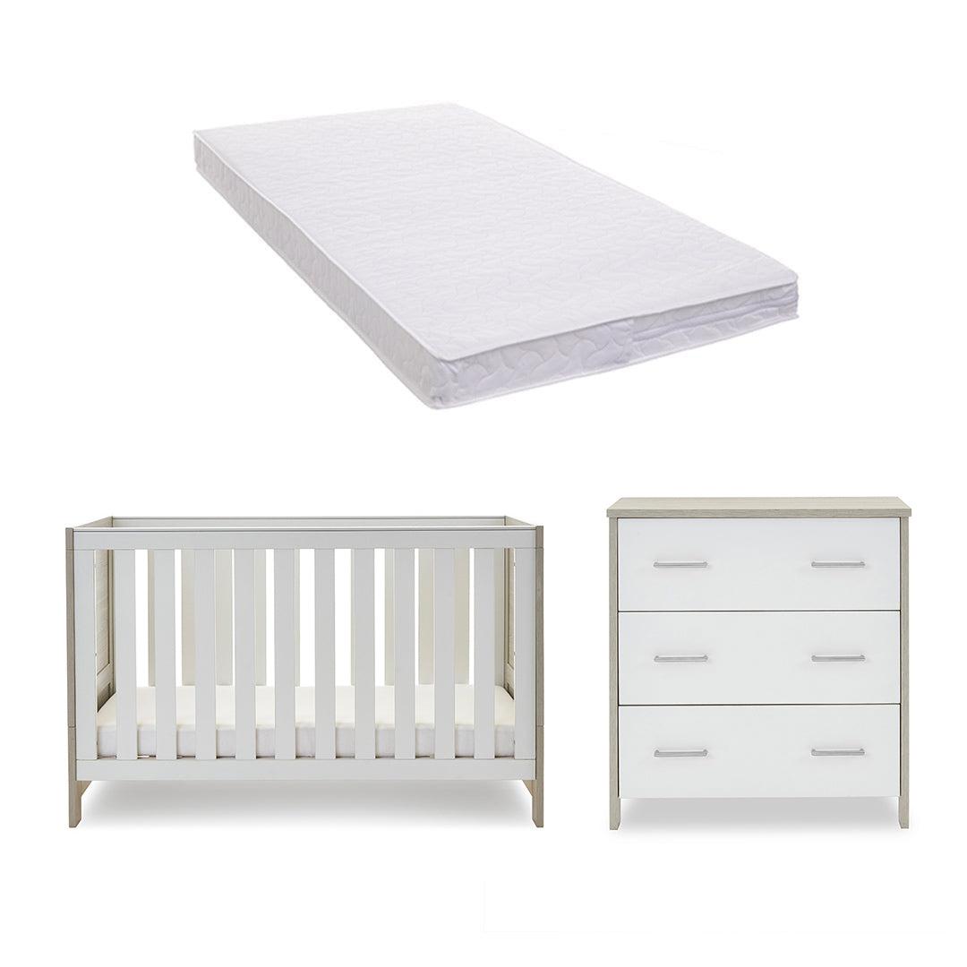 Obaby Nika 2 Piece Room Set - Grey Wash + White-Nursery Sets-Grey Wash & White-Pocket Sprung Mattress | Natural Baby Shower
