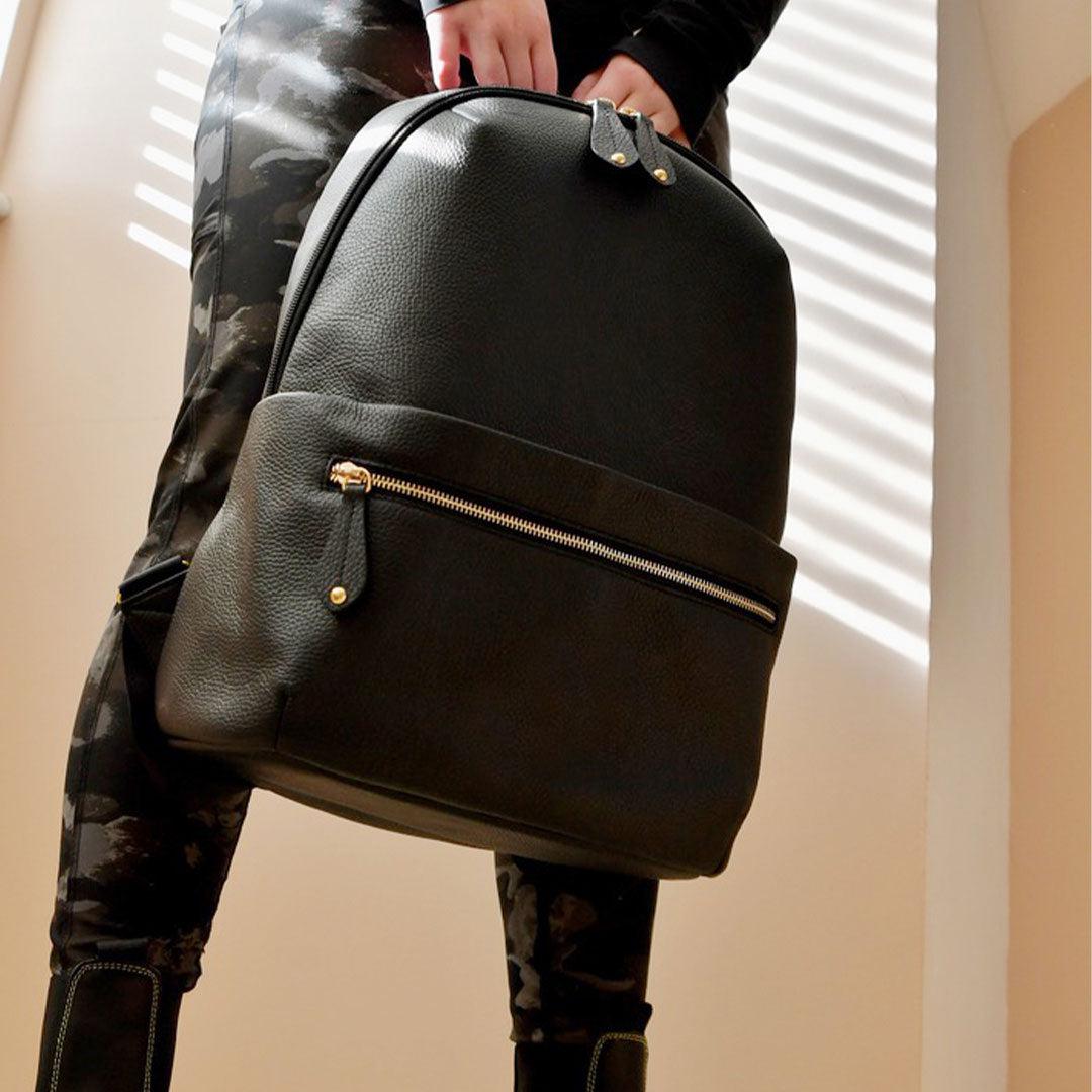 PacaPod Rockham Leather Backpack Changing Bag Black Natural Baby Shower