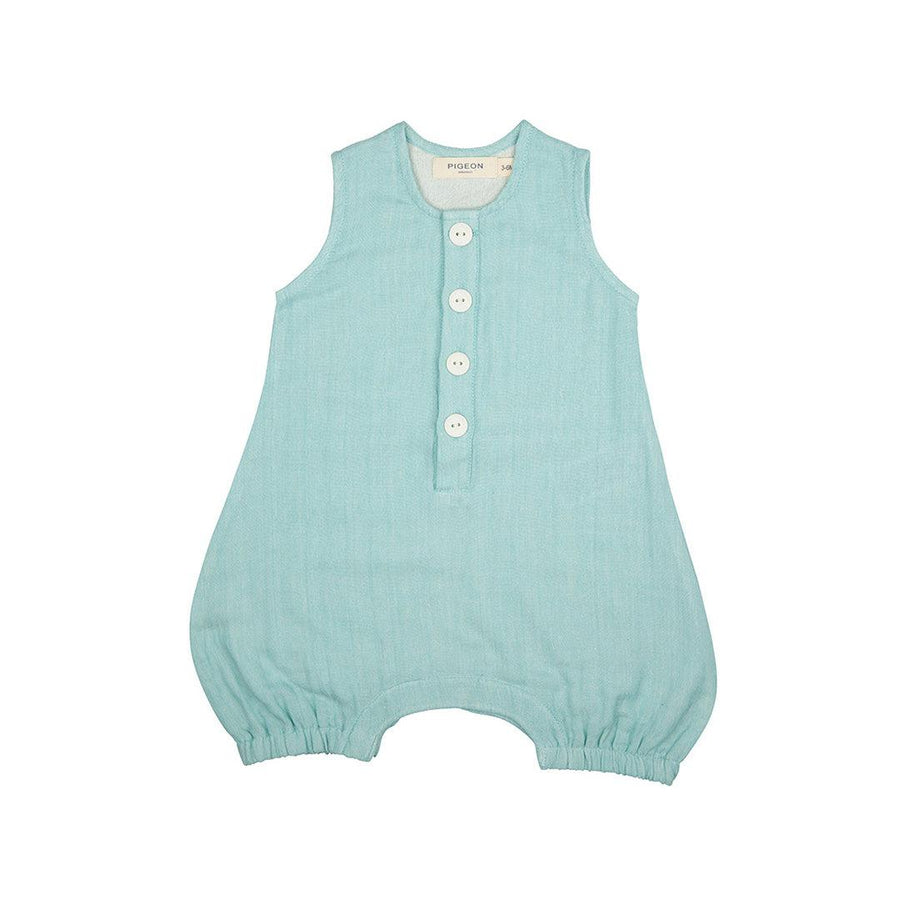 Pigeon Organics Baby All-In-One Muslin - Turquoise-Rompers-Turquoise-3-6m | Natural Baby Shower