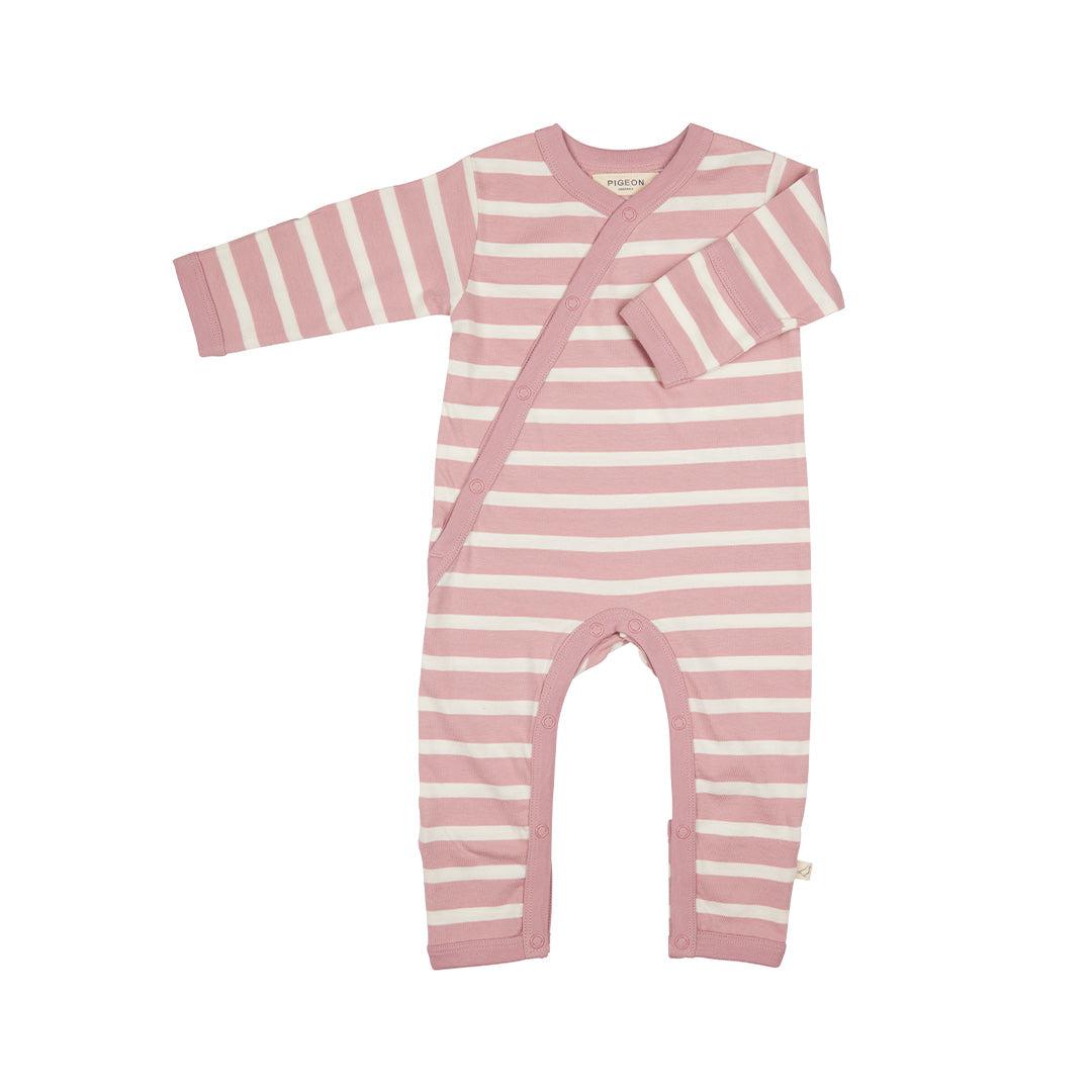 Pigeon Organics Kimono Breton Stripe Romper - Pink-Rompers-Pink-0-3m | Natural Baby Shower