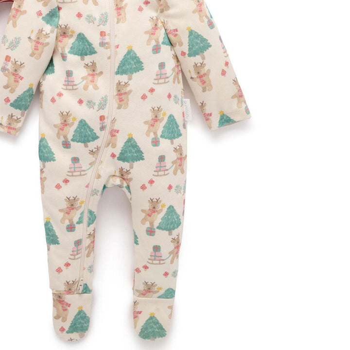 Purebaby 2 Pack Zip Sleepsuit - Deer Christmas Print-Sleepsuits-Deer Christmas Print-NB | Natural Baby Shower