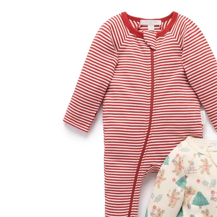 Purebaby 2 Pack Zip Sleepsuit - Deer Christmas Print-Sleepsuits-Deer Christmas Print-NB | Natural Baby Shower
