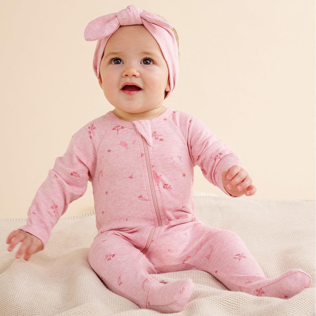 Purebaby Zip Sleepsuit & Headband Set - Pale Pink Blossom-Clothing Sets-Pale Pink Blossom-NB | Natural Baby Shower