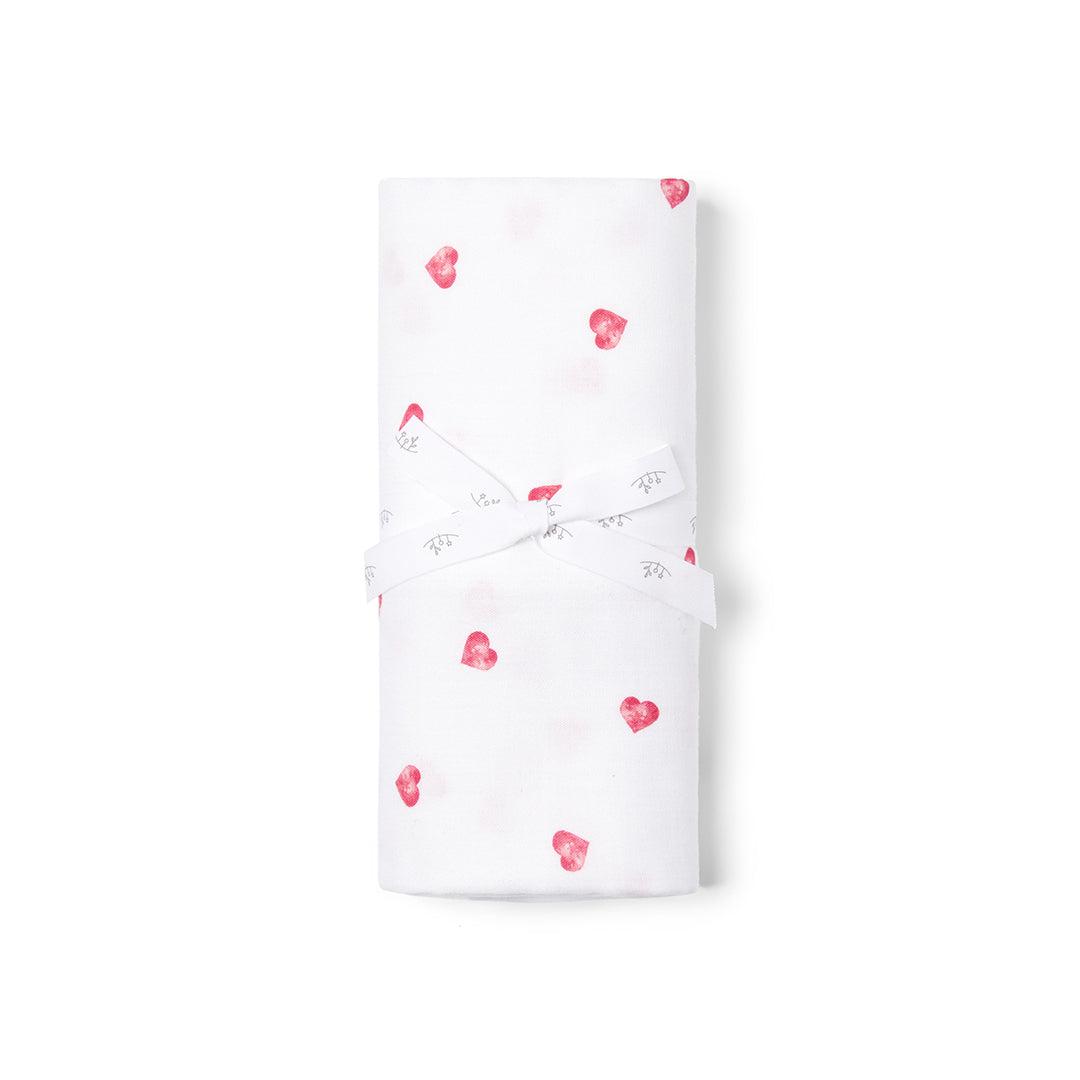 Rosa & Blue Muslin Swaddle - Pink Heart-Swaddling Wraps-Pink Heart-110x110cm | Natural Baby Shower