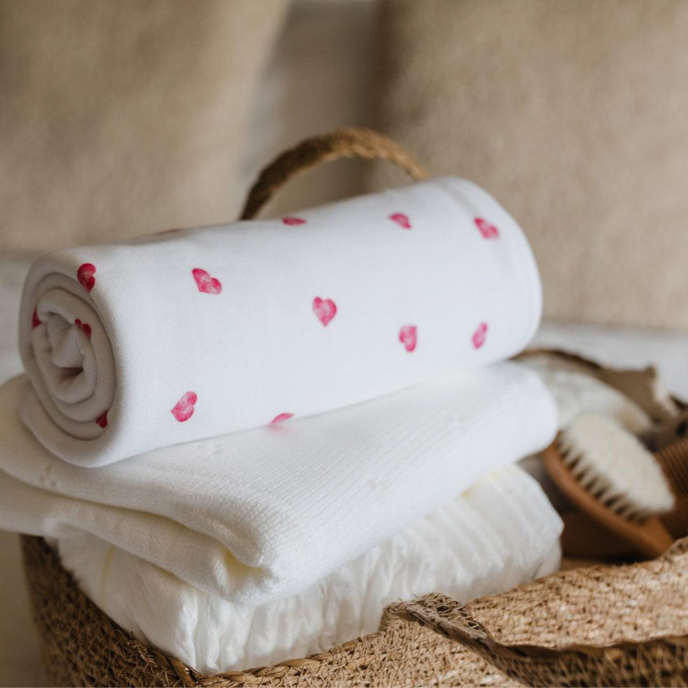 Rosa & Blue Muslin Swaddle - Pink Heart-Swaddling Wraps-Pink Heart-110x110cm | Natural Baby Shower