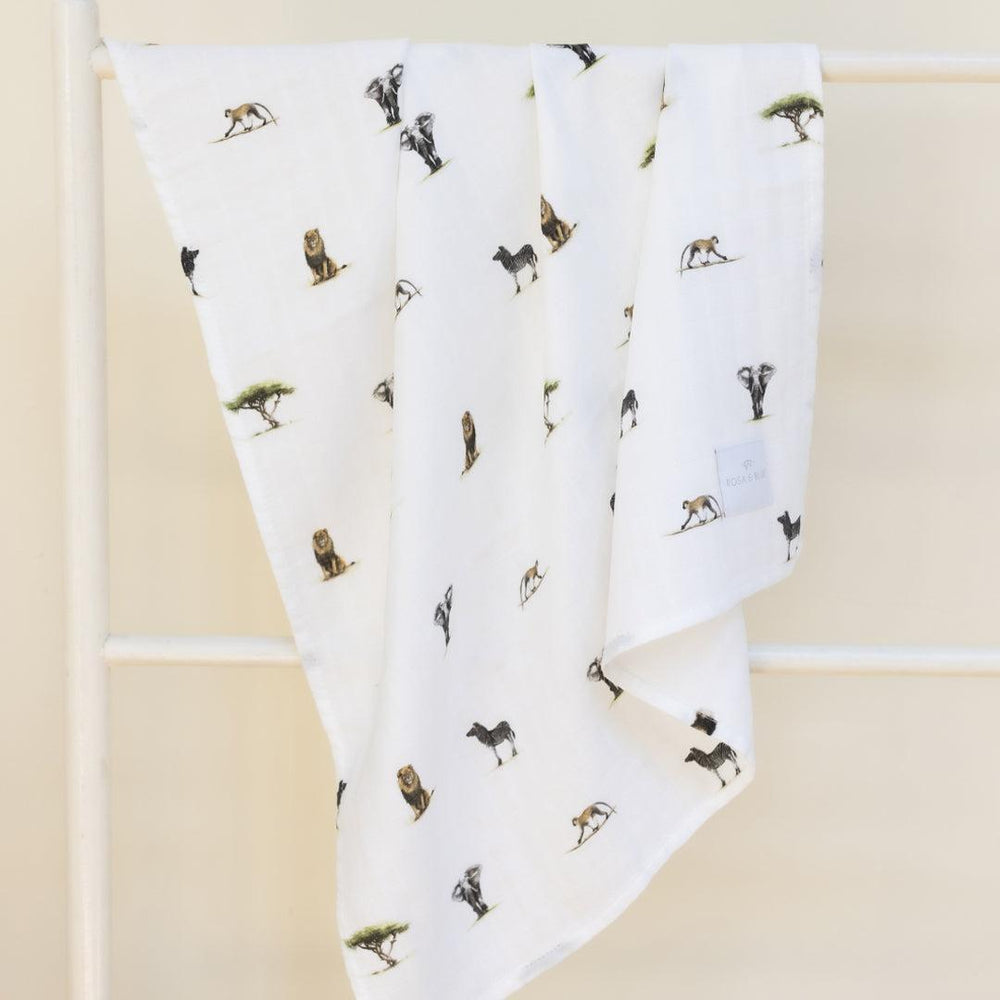 Rosa & Blue Muslin Squares - Safari - 3 Pack-Muslin Squares-Safari- | Natural Baby Shower