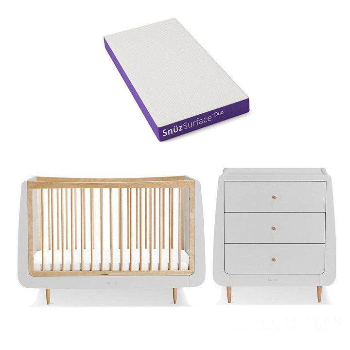 SnuzKot Skandi 2 Piece Nursery Furniture Set - Skandi Natural-Nursery Sets-Skandi Natural-Snuz Surface Duo Dual-Sided Cot Mattress | Natural Baby Shower