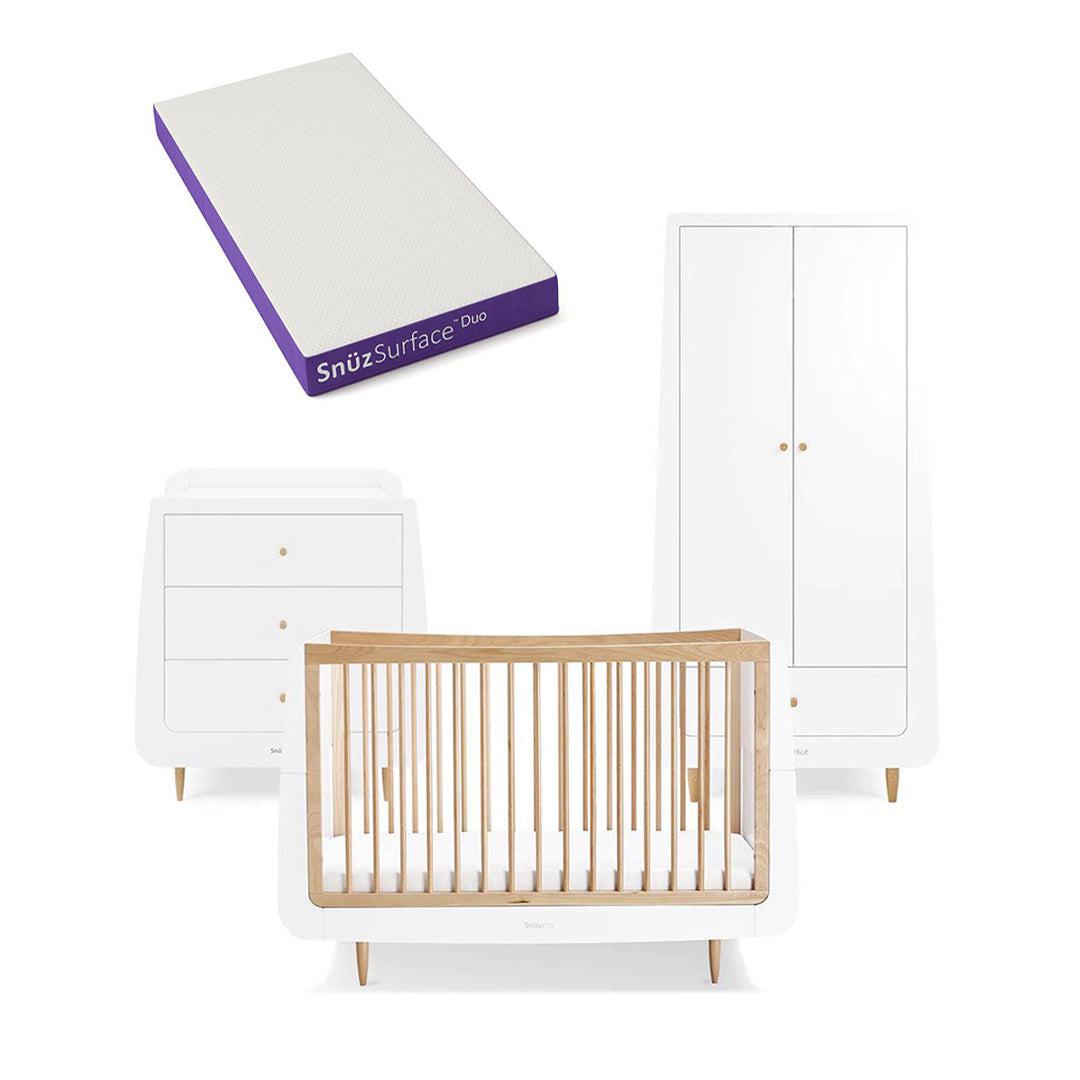 SnuzKot Skandi 3 Piece Nursery Furniture Set - Natural-Nursery Sets-Natural-Snuz Surface Duo Dual-Sided Cot Mattress | Natural Baby Shower
