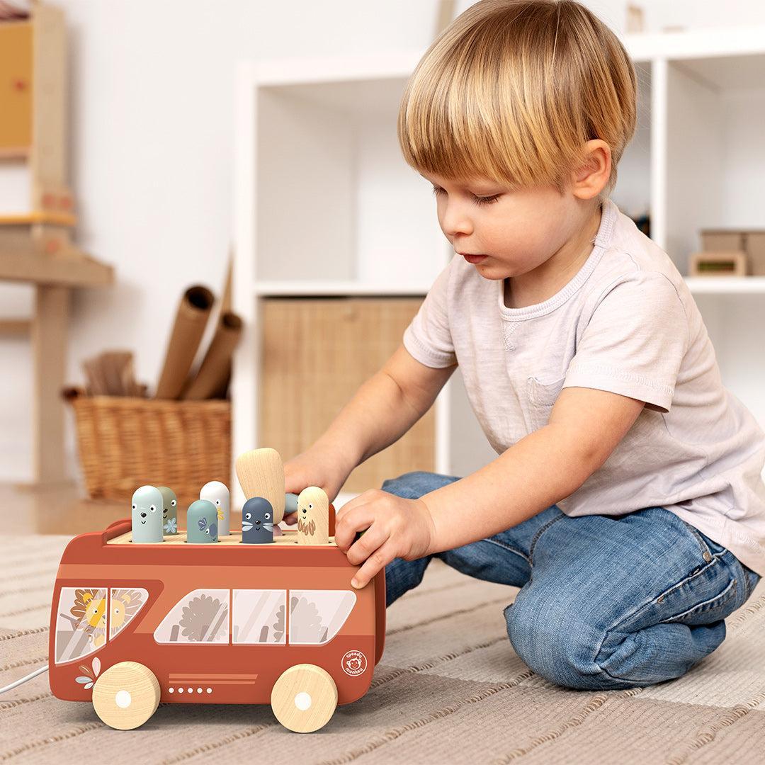 Speedy Monkey Bus Pounding Bench-Stacking Toys- | Natural Baby Shower
