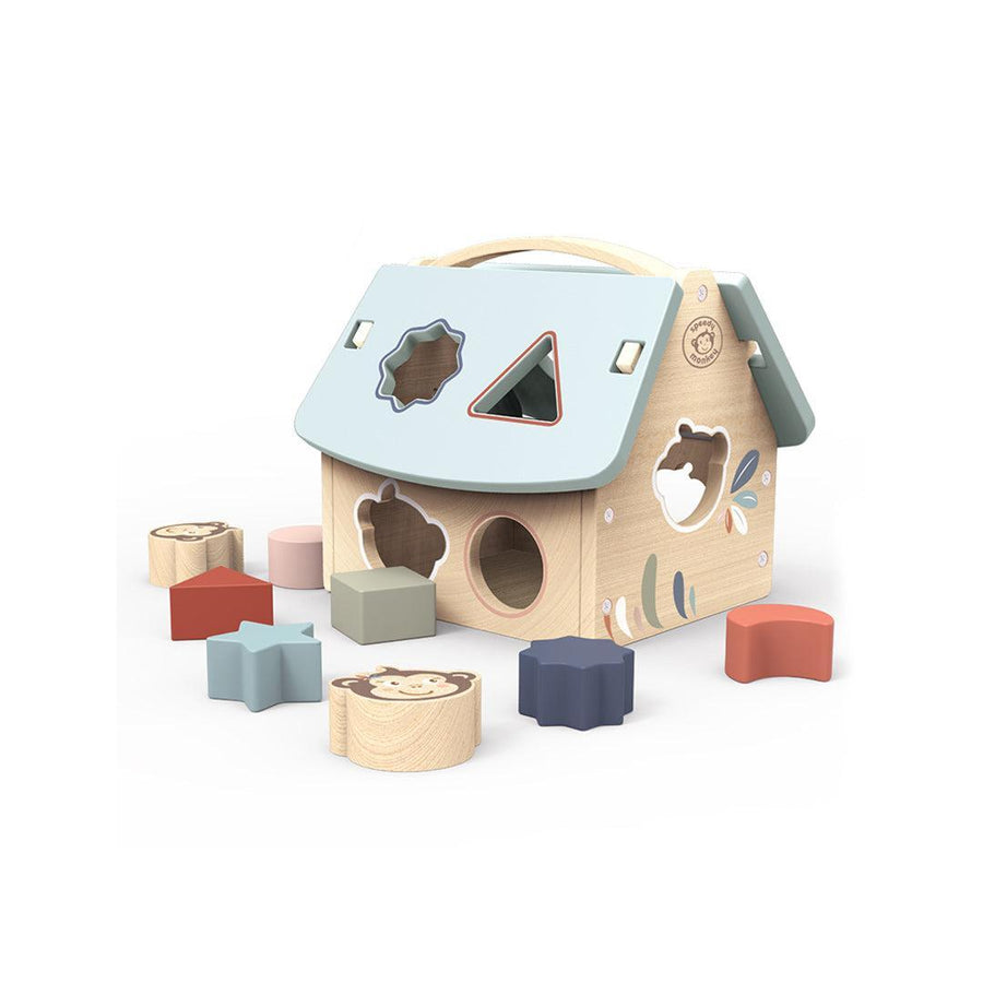 Speedy Monkey House Shape Sorter w/8 Blocks-Stacking Toys- | Natural Baby Shower