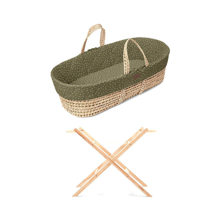 The Little Green Sheep Natural Quilted Moses Basket - Mattress + Static Stand - Juniper Rice Print-Moses Baskets-Juniper Rice Print- | Natural Baby Shower