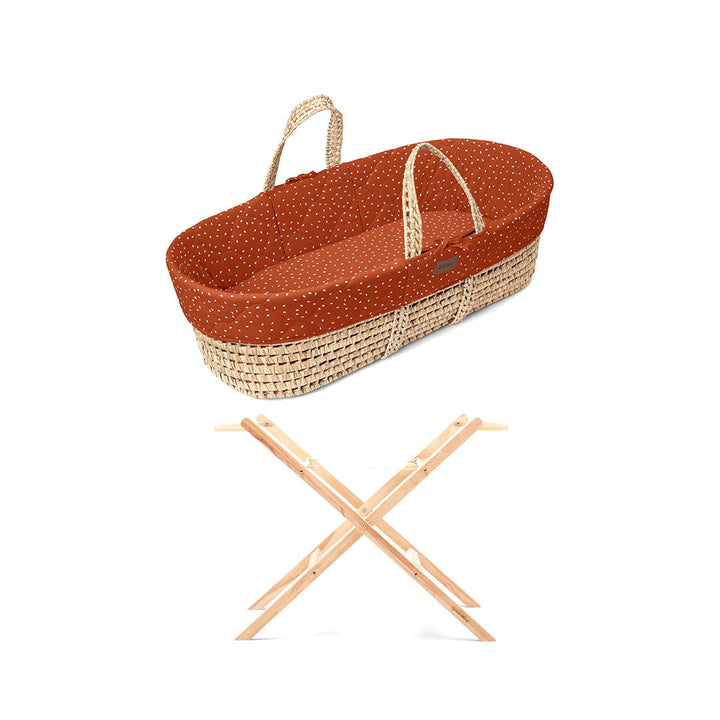 The Little Green Sheep Natural Quilted Moses Basket + Mattress - Terracotta Rice Print-Moses Baskets-Terracotta Rice Print-With Stand | Natural Baby Shower