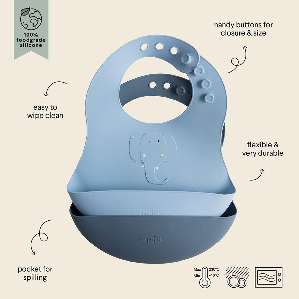 Trixie Silicone Bibs - Mrs Elephant - 2 Pack-Bibs- | Natural Baby Shower