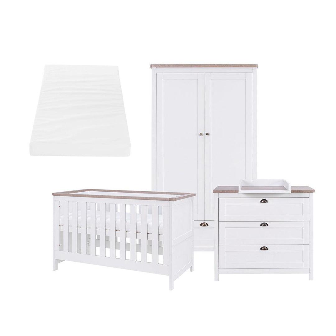 Tutti Bambini Verona 3 Piece Room Set - White/Oak-Nursery Sets-White/Oak-Eco Fibre Deluxe Cot Bed Mattress | Natural Baby Shower