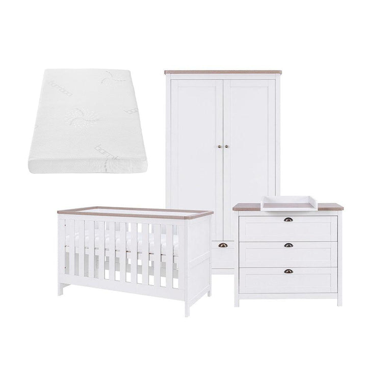 Tutti Bambini Verona 3 Piece Room Set - White/Oak-Nursery Sets-White/Oak-Natural Coir Fibre Cot Bed Mattress | Natural Baby Shower