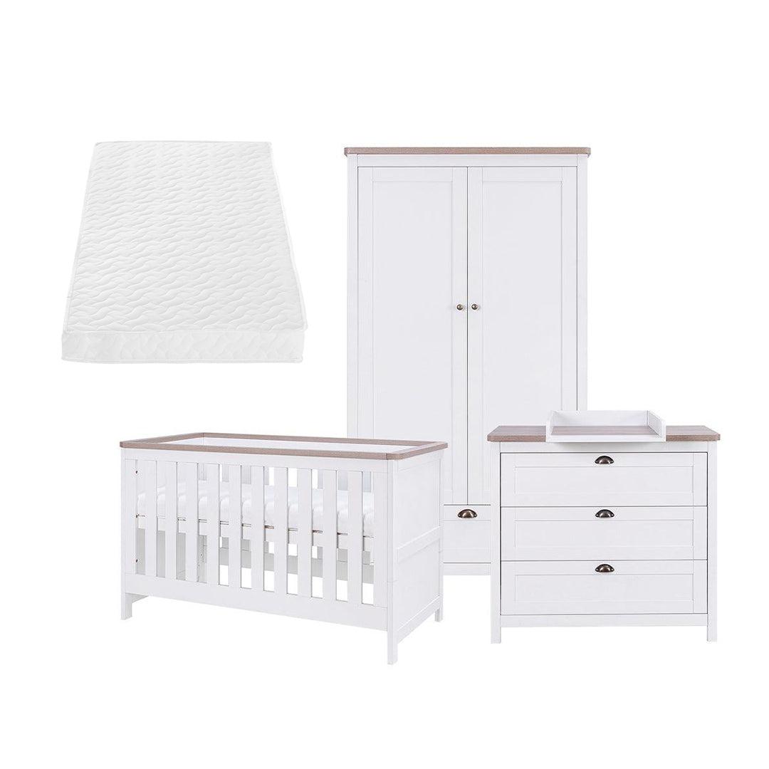 Tutti Bambini Verona 3 Piece Room Set - White/Oak-Nursery Sets-White/Oak-Pocket Sprung Cot Bed Mattress | Natural Baby Shower