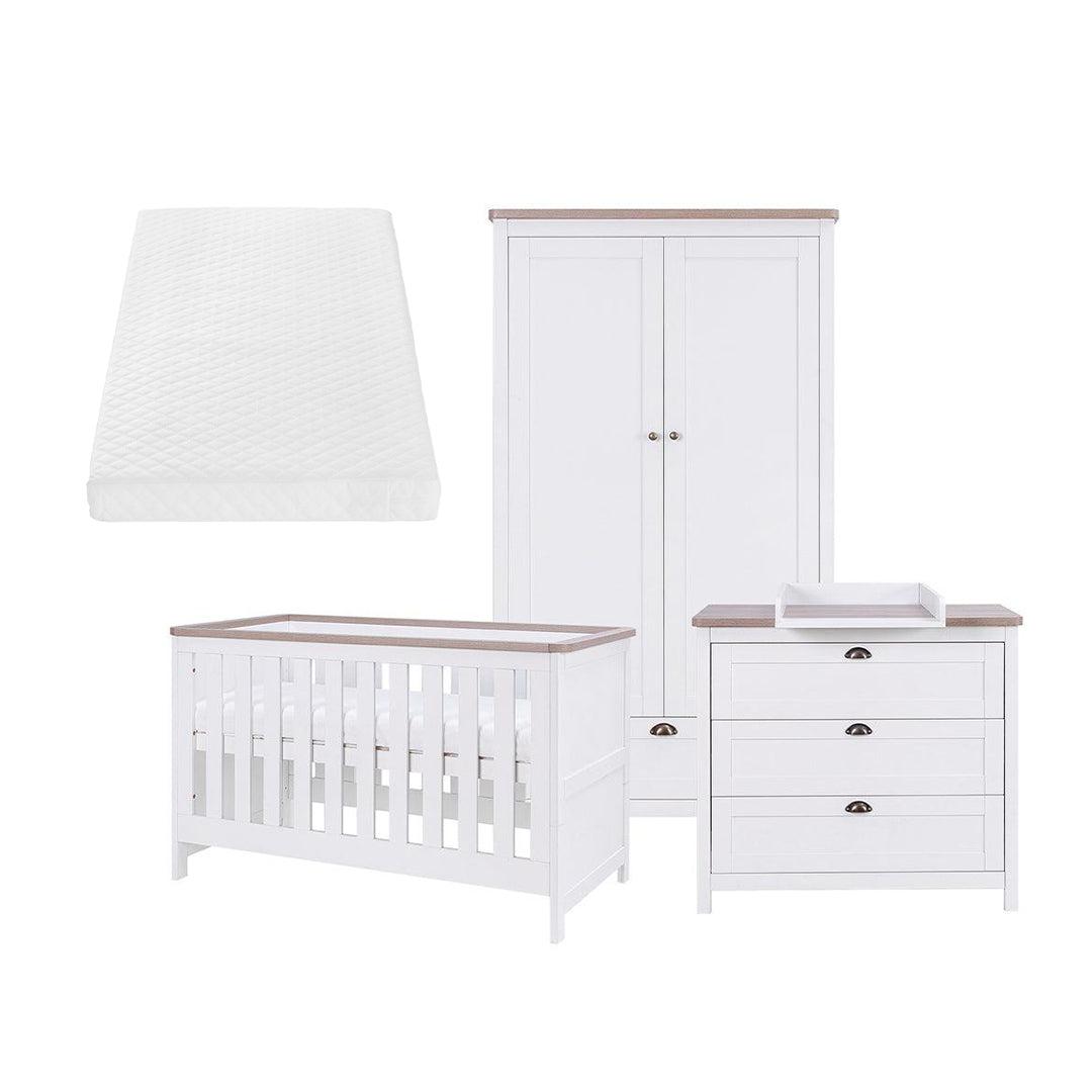 Tutti Bambini Verona 3 Piece Room Set - White/Oak-Nursery Sets-White/Oak-Sprung Cot Bed Mattress | Natural Baby Shower