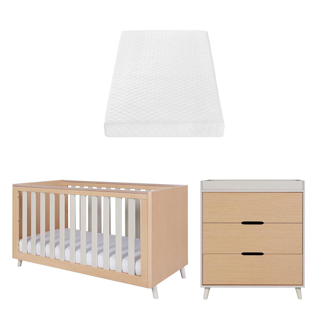 Tutti Bambini Fika 2 Piece Room Set - Light Oak/White Sand-Nursery Sets-Light Oak/White Sand-Tutti Bambini Sprung Cot Bed Mattress  | Natural Baby Shower