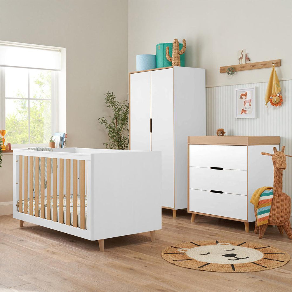 Tutti Bambini Fika 3 Piece Room Set - White/Light Oak-Nursery Sets-White/Light Oak-No Mattress | Natural Baby Shower