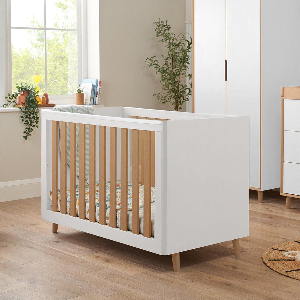 Tutti Bambini Fika Mini Cot Bed - White/Light Oak-Cot Beds-White/Light Oak-No Mattress | Natural Baby Shower