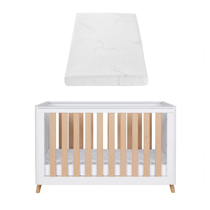 Tutti Bambini Fika Mini Cot Bed - White/Light Oak-Cot Beds-White/Light Oak-Tutti Bambini Natural Coir Fibre Cot Bed Mattress  | Natural Baby Shower