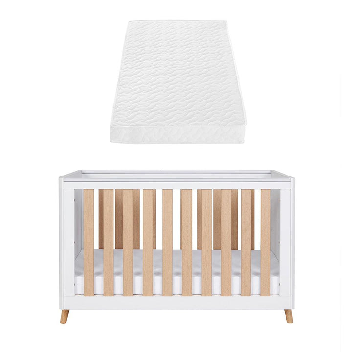 Tutti Bambini Fika Mini Cot Bed - White/Light Oak-Cot Beds-White/Light Oak-Tutti Bambini Pocket Sprung Cot Bed Mattress  | Natural Baby Shower