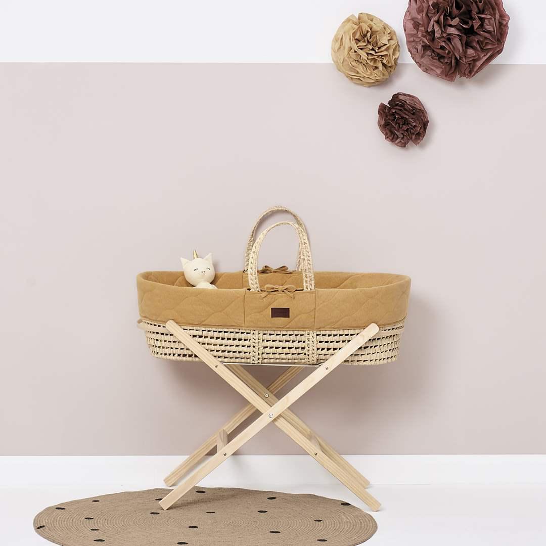 The Little Green Sheep Natural Quilted Moses Basket + Mattress - Honey-Moses Baskets- | Natural Baby Shower